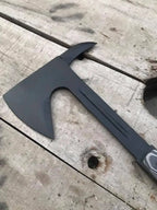 Layered handle detail on handmade tomahawk axe