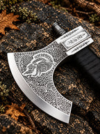 Handmade Viking axe with wood handle and brass pins - angle 3