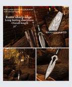 Handmade Viking spear with hand-forged carbon steel head, engraved socket and ash wood shaft with leather sheath - full view
