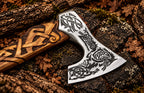 Viking wolf axe with hand-carved handle and carved wolf head - angle 2